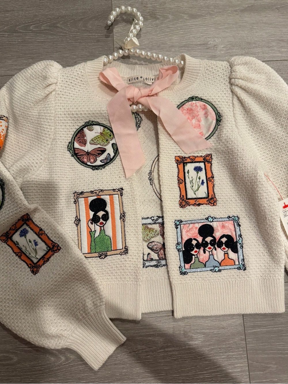 Alice + Olivia Beaded Embroidered Gallery Frame Bow Cardigan NWT - Picture 10 of 12